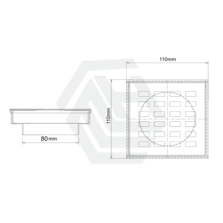 110x110mm Matt Black Linear Floor Waste Drain Stainless Steel 80mm Outlet
