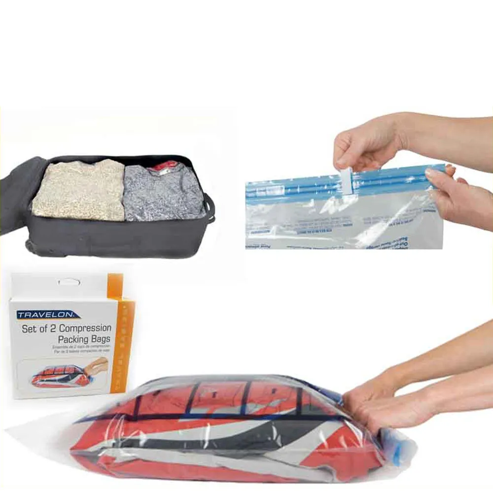 2 PC Set Space Saving Travel Compression Bags Packing Roll Up Storage Travelon