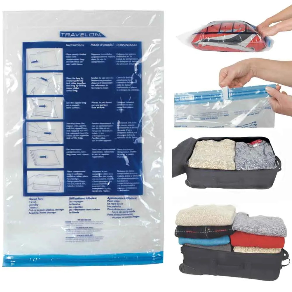 2 PC Set Space Saving Travel Compression Bags Packing Roll Up Storage Travelon