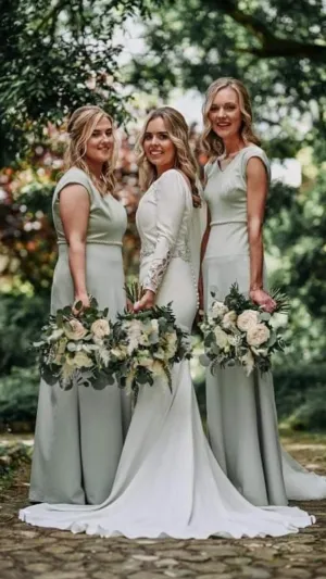 Aria Sage Green Beaded Belt Plain & Elegant Bridesmaids Dress