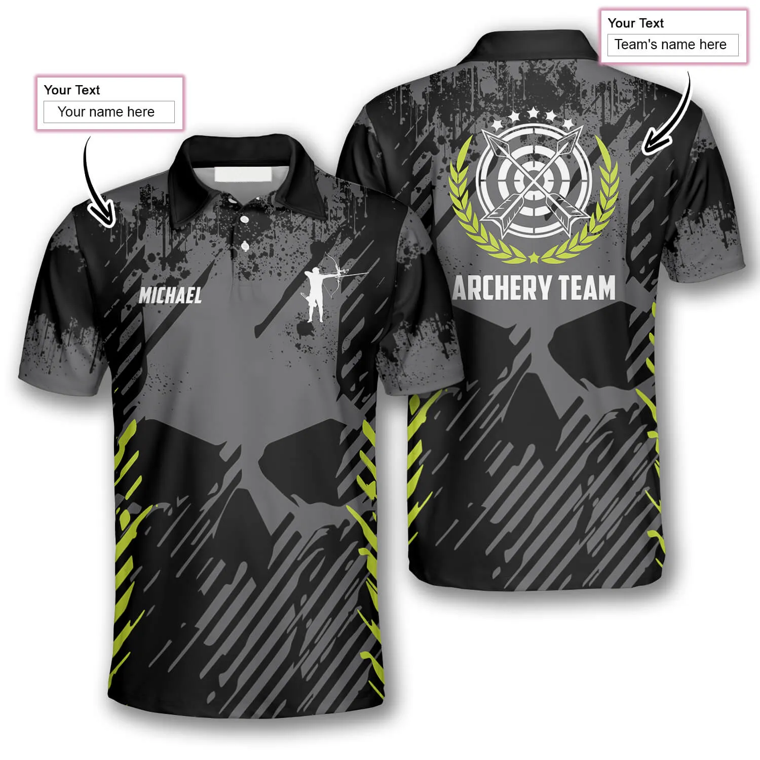 Grey Skull Grunge Style Custom Archery Shirts for Men, Skull Shirt, Archery Shirt