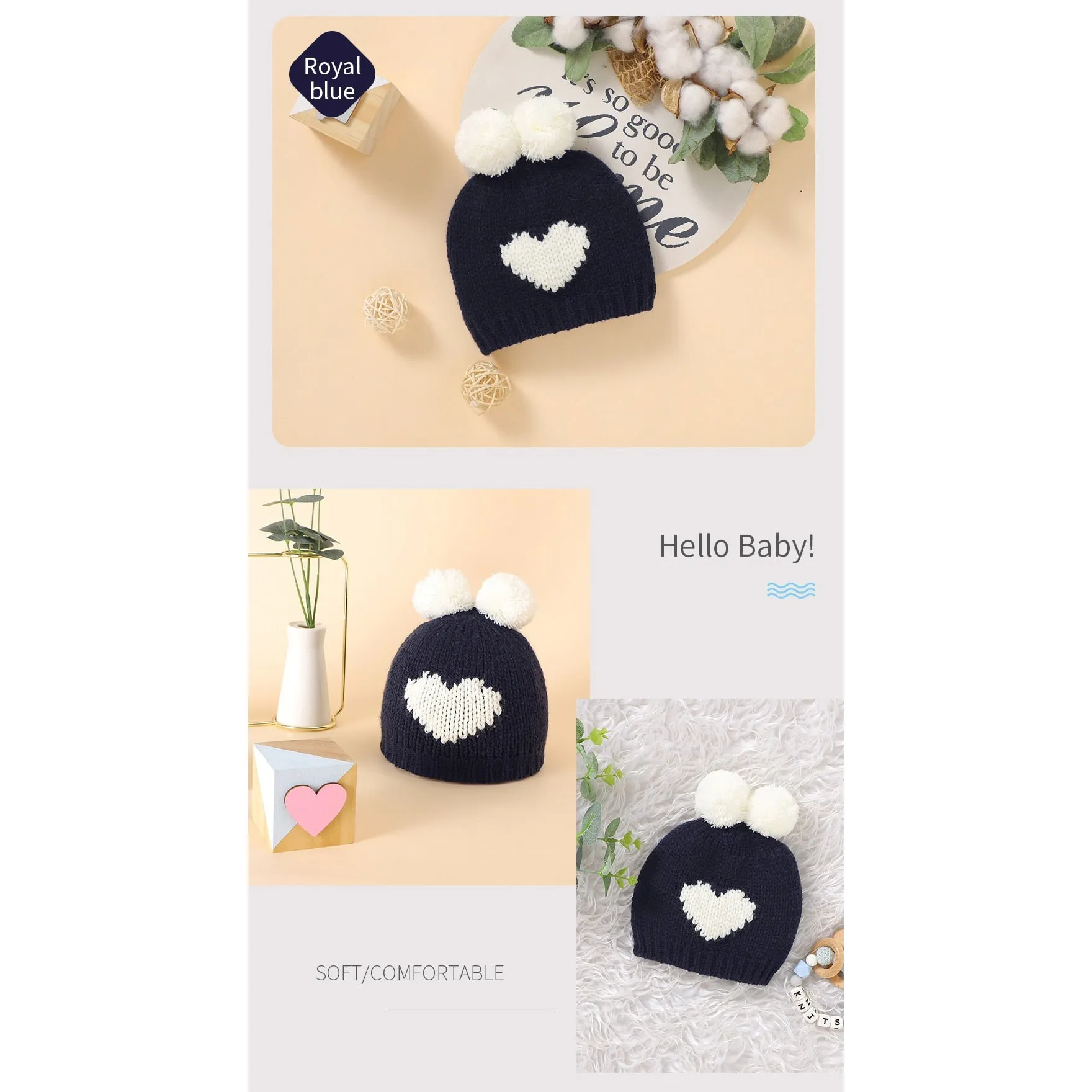 Knitted Heart Pompom Hat