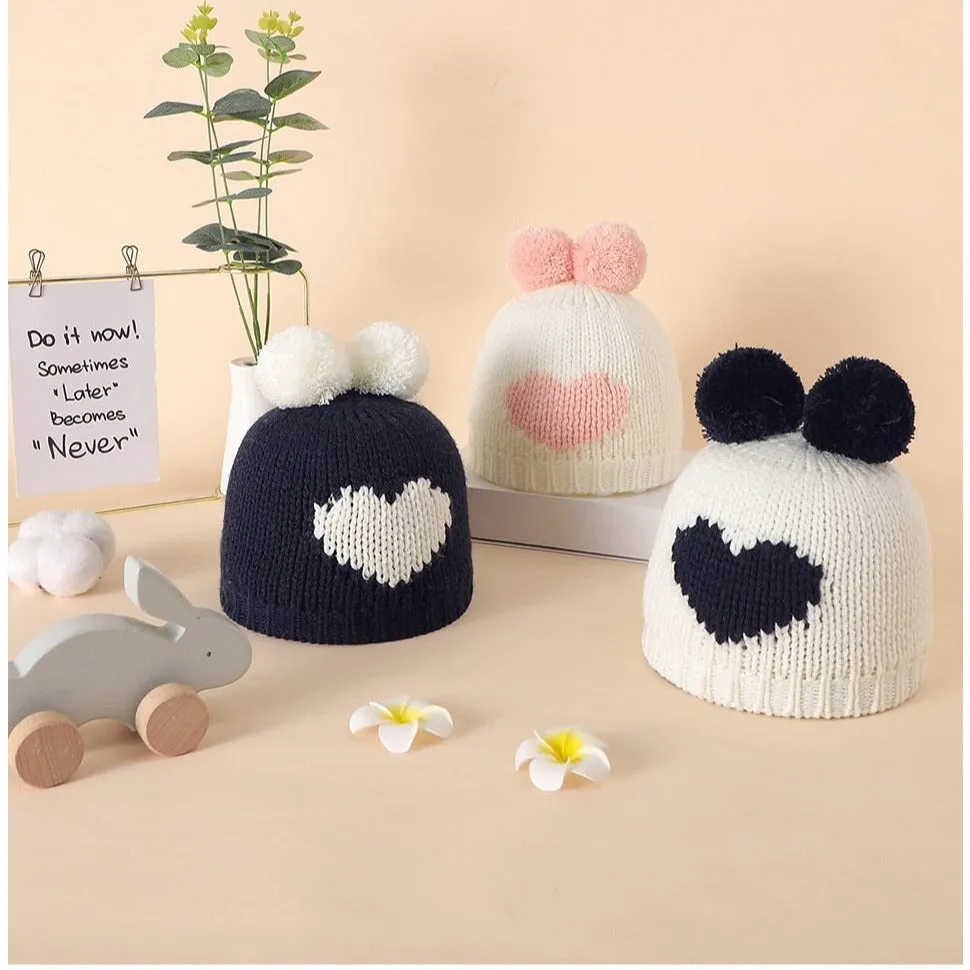 Knitted Heart Pompom Hat