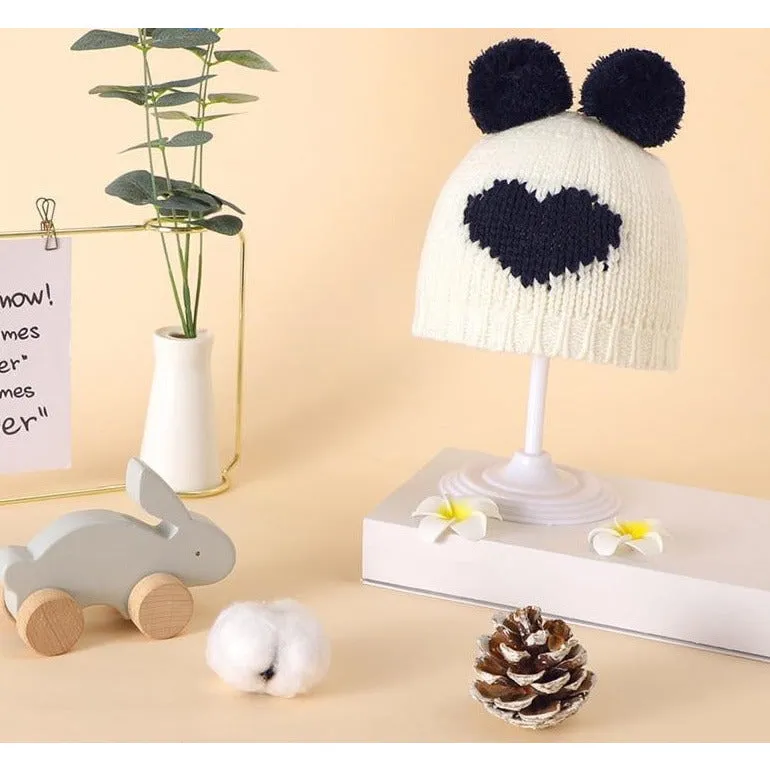 Knitted Heart Pompom Hat