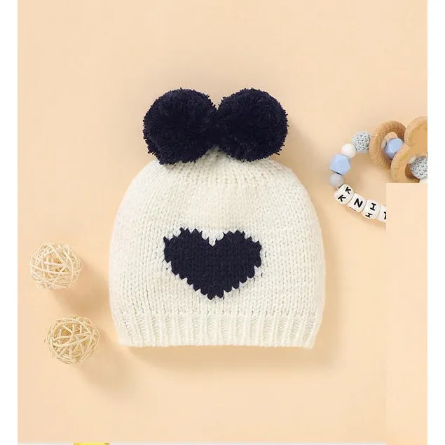 Knitted Heart Pompom Hat