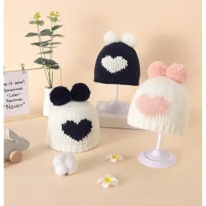 Knitted Heart Pompom Hat