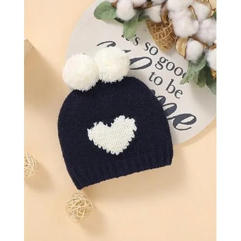Knitted Heart Pompom Hat