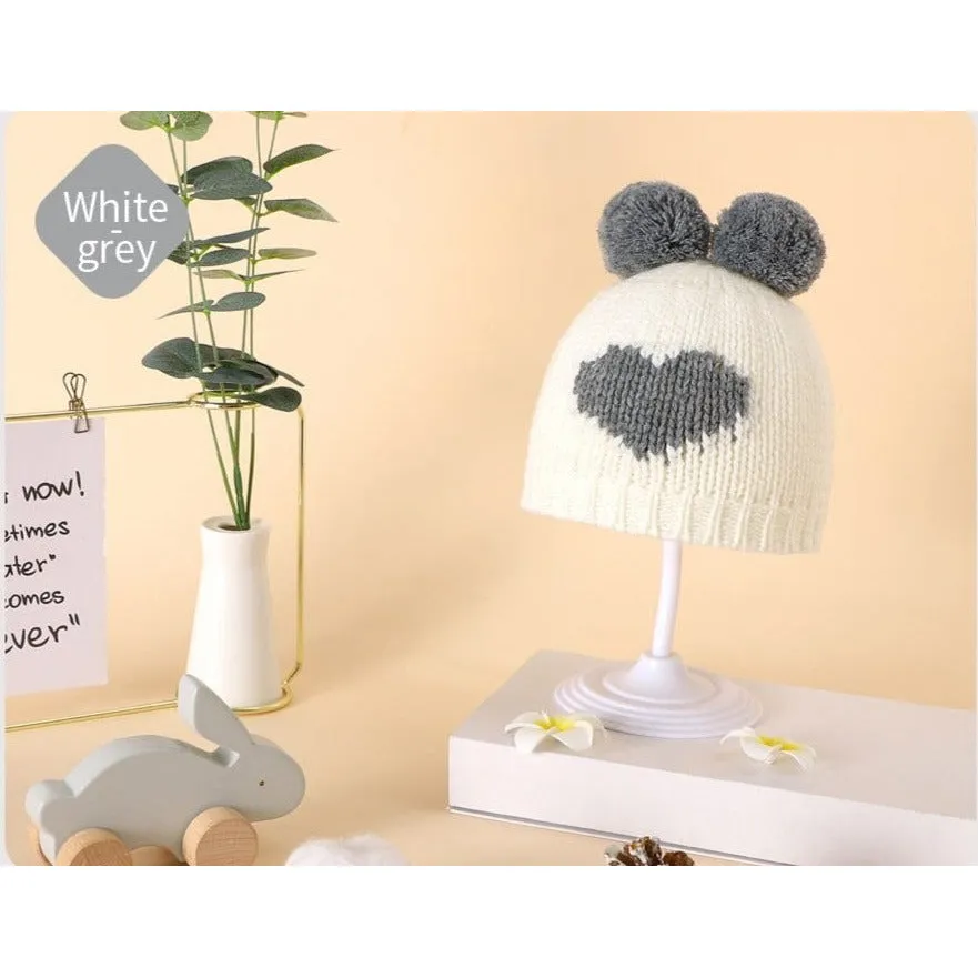Knitted Heart Pompom Hat