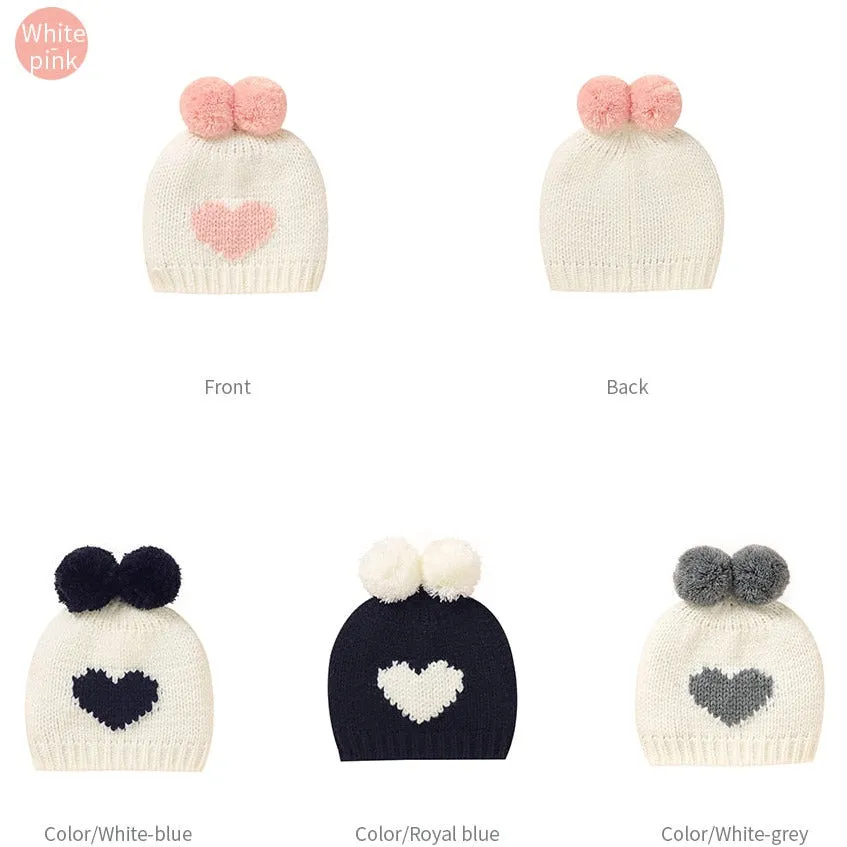 Knitted Heart Pompom Hat