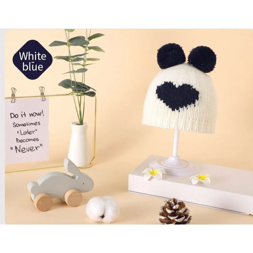 Knitted Heart Pompom Hat