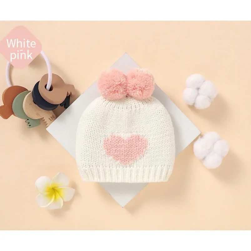 Knitted Heart Pompom Hat