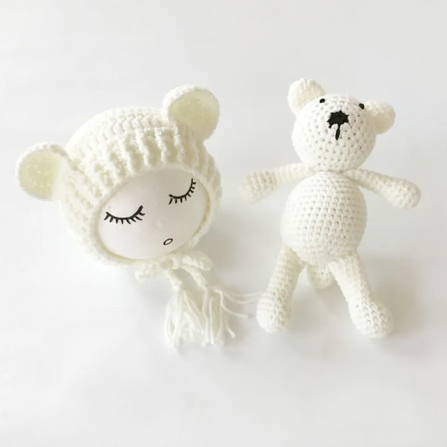 Newborn Knit Hats and Bear