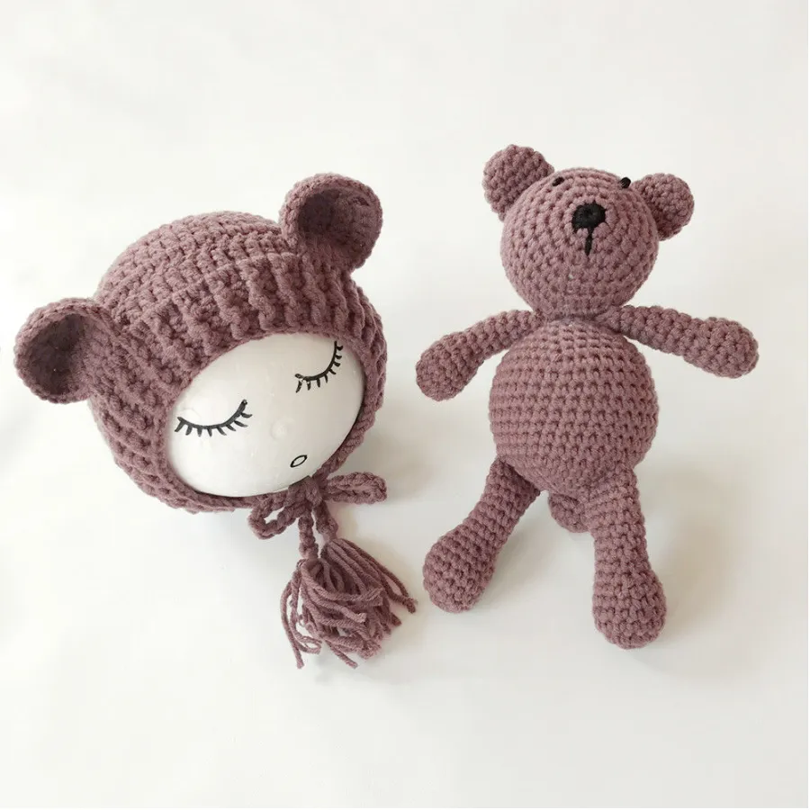 Newborn Knit Hats and Bear