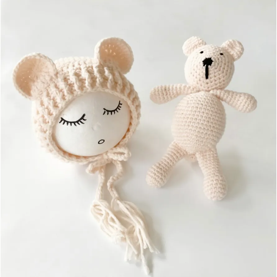 Newborn Knit Hats and Bear
