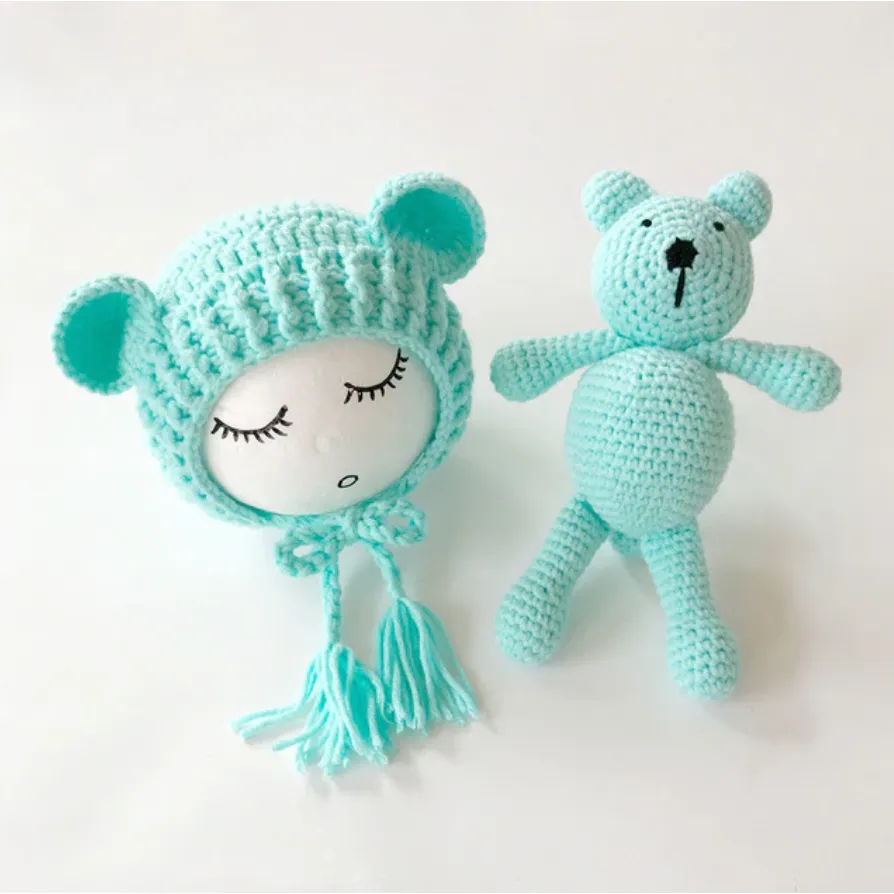 Newborn Knit Hats and Bear