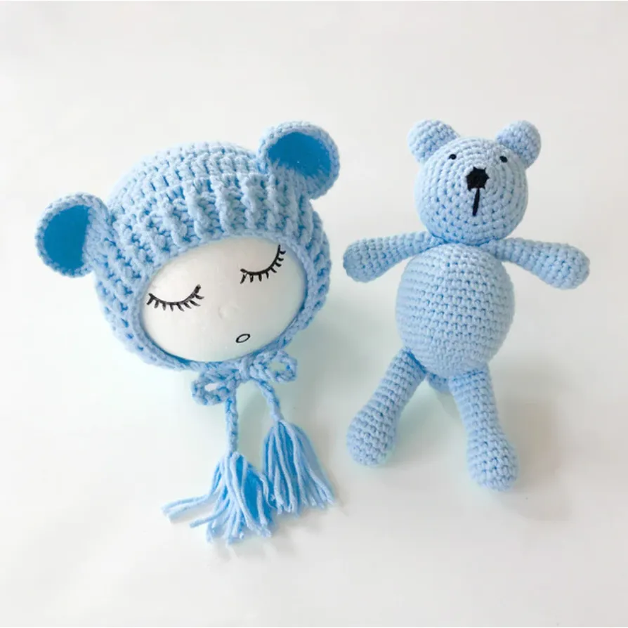 Newborn Knit Hats and Bear