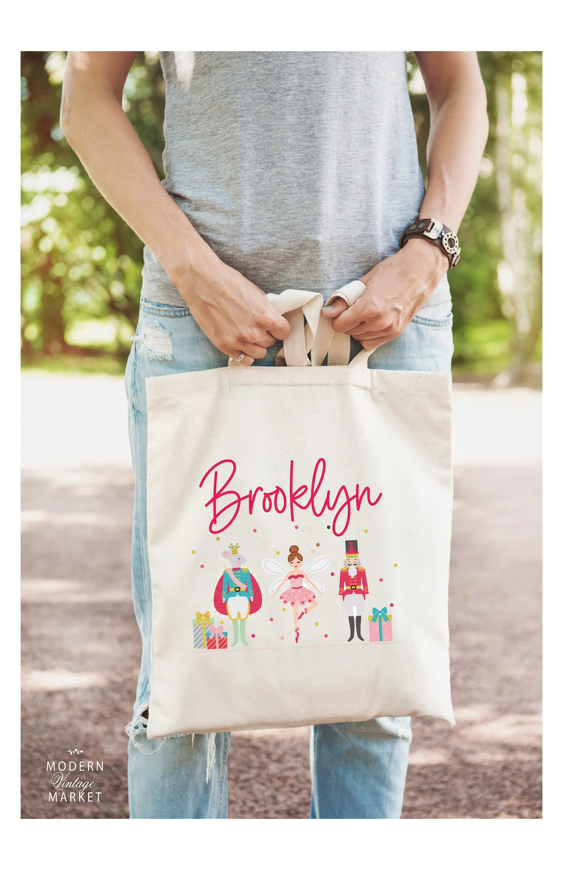 NUTCRACKER Christmas Tote bag|Personalized Christmas bag|Canvas Tote Bag|Clara Ballet bag|Holiday Gift Bag|Childs Christmas Bag|Dancer Gift