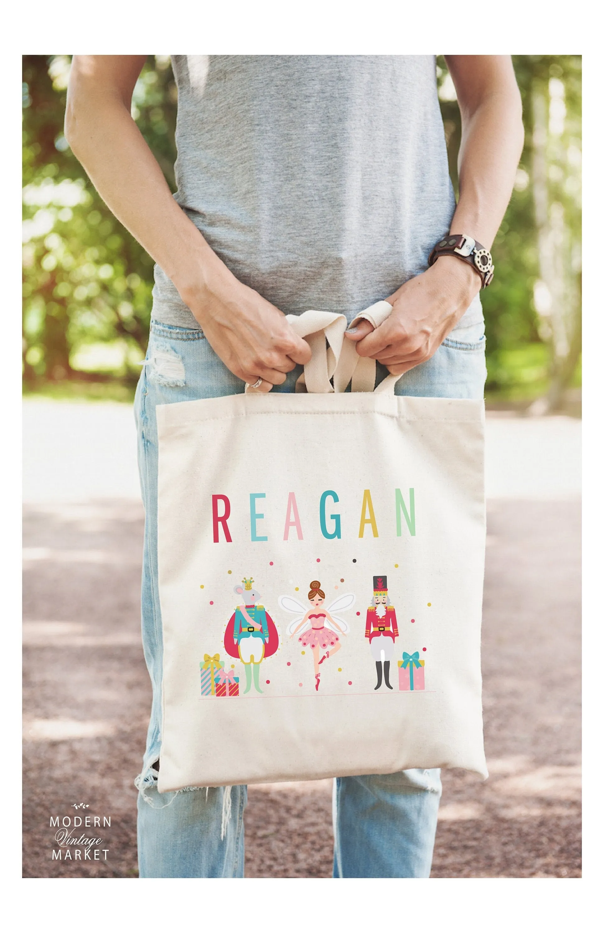 NUTCRACKER Christmas Tote bag|Personalized Christmas bag|Canvas Tote Bag|Clara Ballet bag|Holiday Gift Bag|Childs Christmas Bag|Dancer Gift