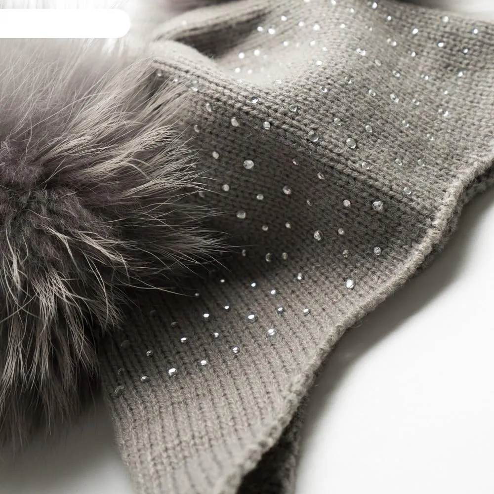 Raccoon Fur Pompoms Beanie
