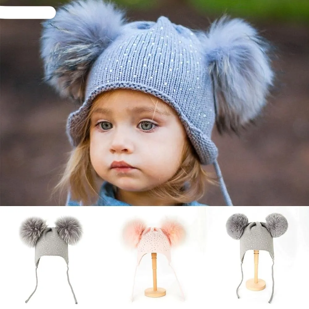 Raccoon Fur Pompoms Beanie