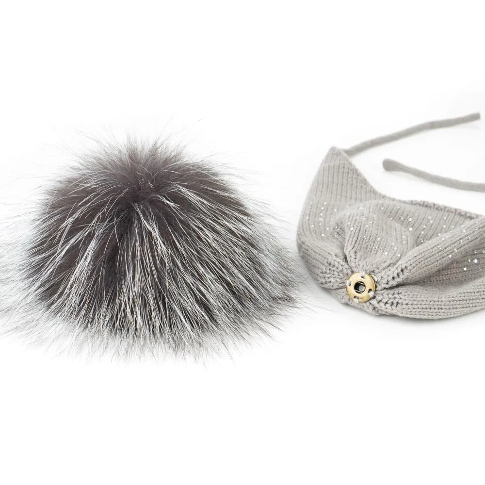 Raccoon Fur Pompoms Beanie