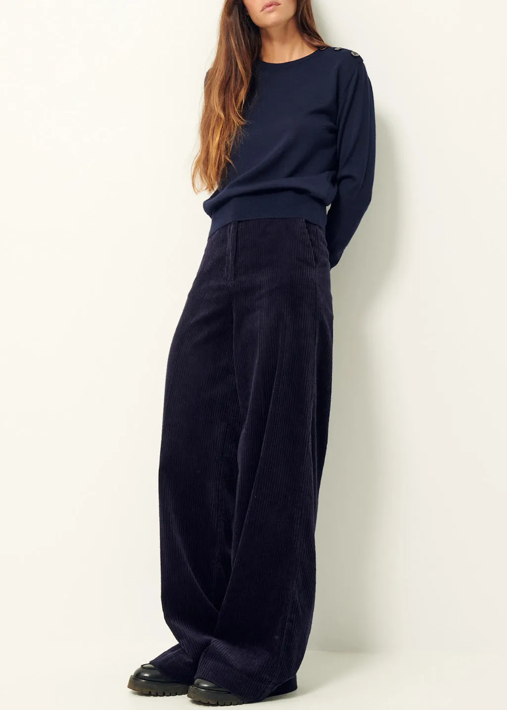 Sessun Corduroy Wide Leg Pants in Navy
