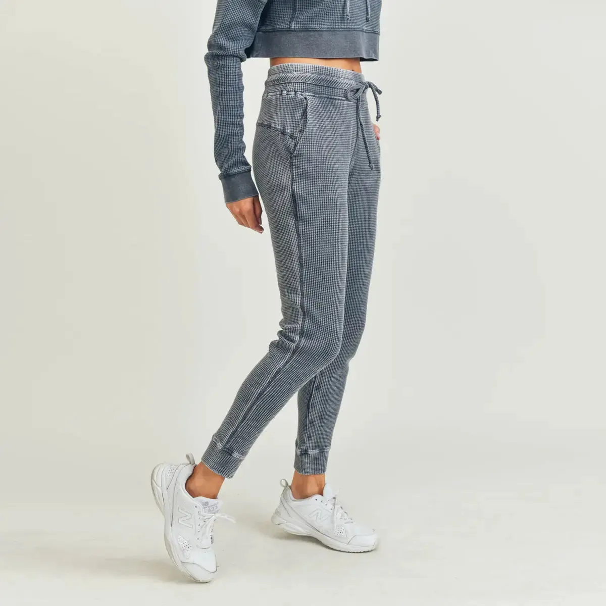 Waffled Mineral-Washed Joggers